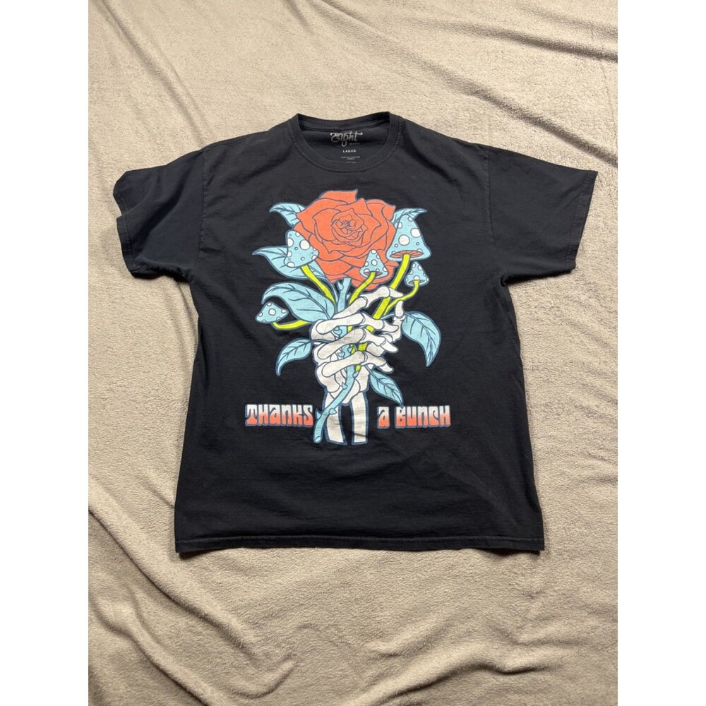 Eighty Eight Brand Mens Large T-Shirt Thanks A Bunch Mushroom Rose Skull Black